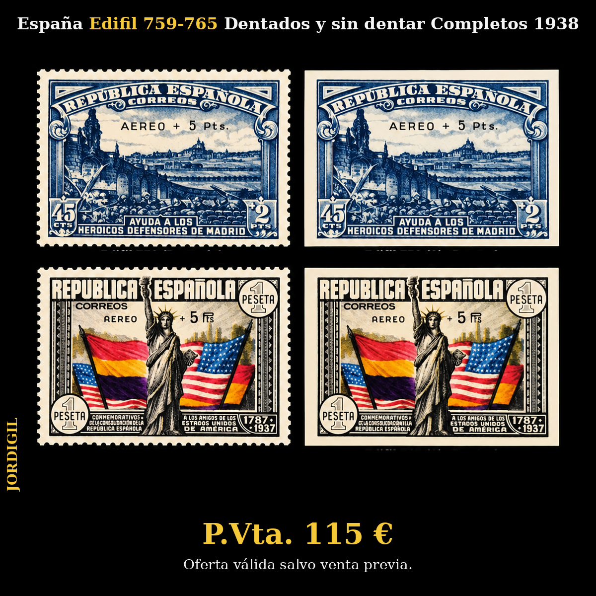 España · Edifil 759-765 Dentados y sin dentar